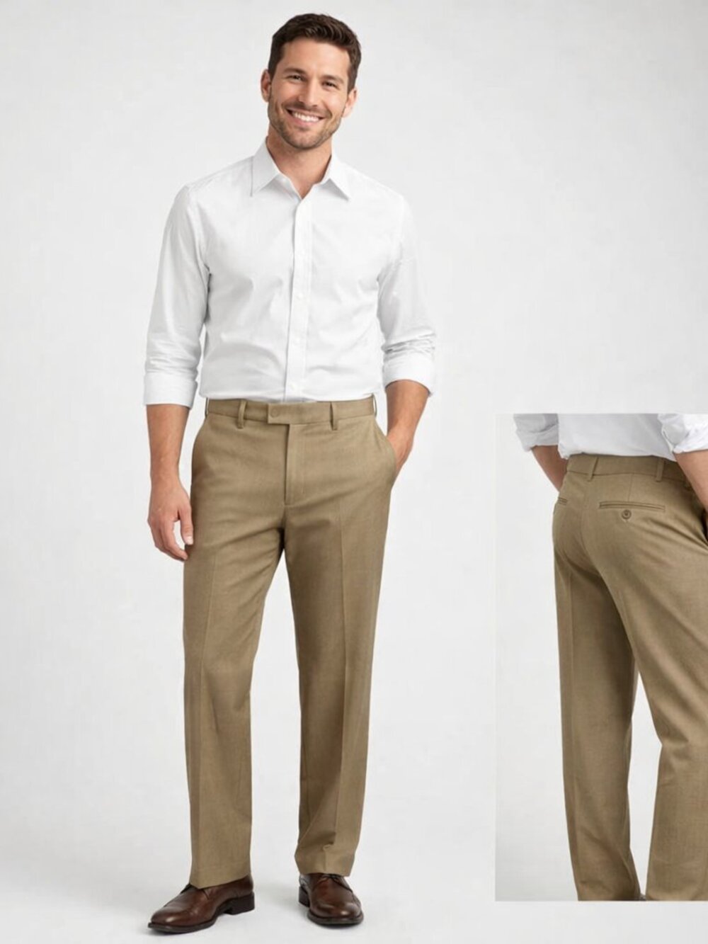 Perry Ellis Portfolio Flat-Front Dress Pants 32×32 – Poly/Viscose Neutral Office